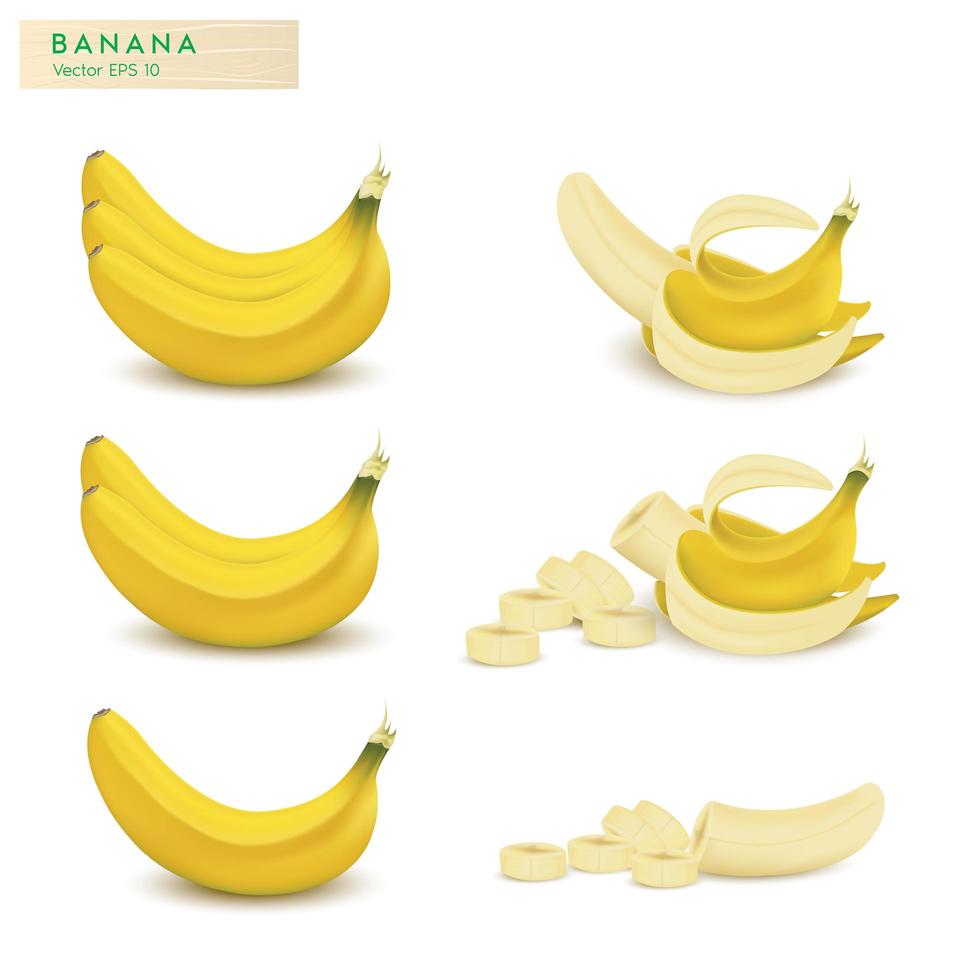 conjunto de banana fruta realista vetor