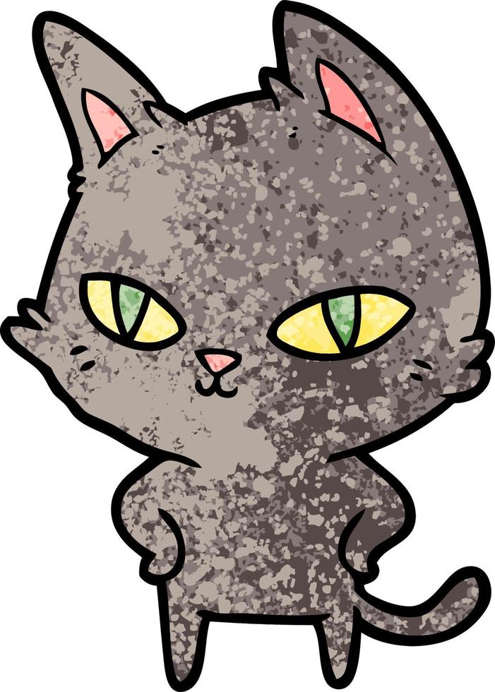 gato de desenho animado de textura grunge retrô olhando vetor