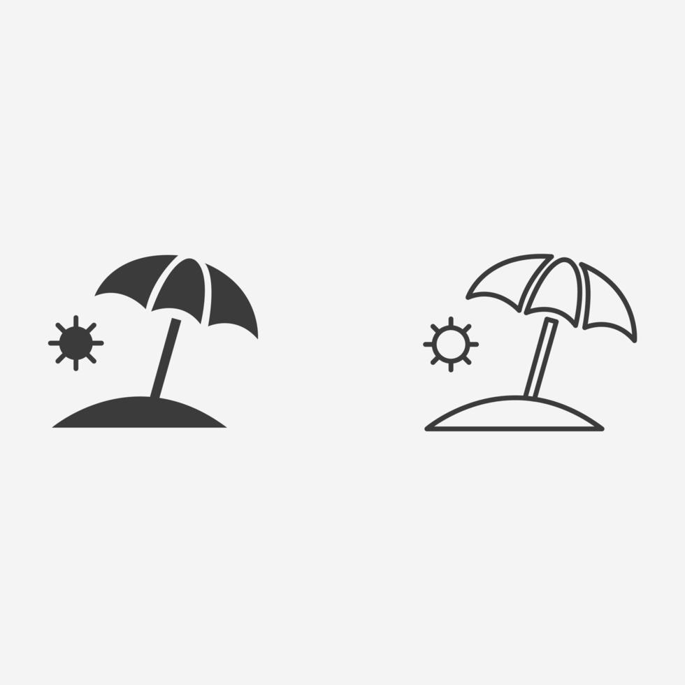 guarda-chuva, conjunto de vetores de ícone de praia. praia, mar, verão, sinal de símbolo de sol