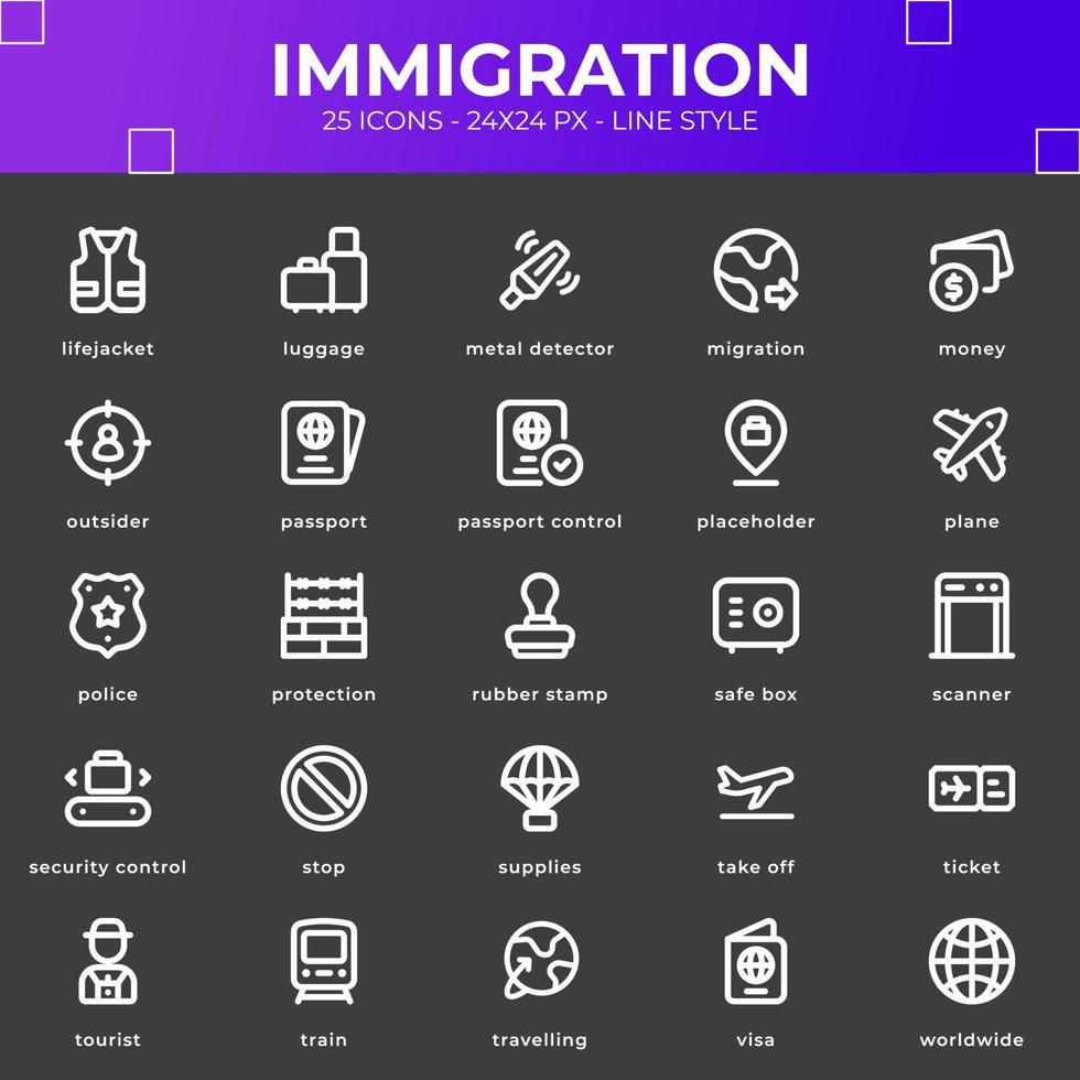 pacote de ícones de imigração com cor preta vetor