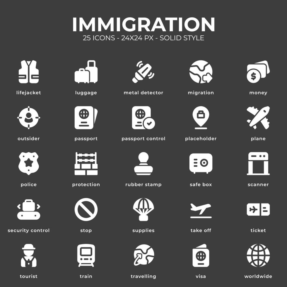 pacote de ícones de imigração com cor preta vetor