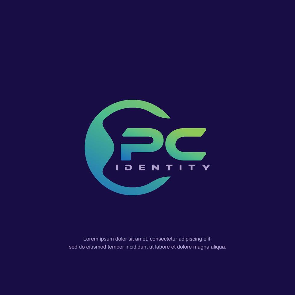 vetor de modelo de logotipo de linha circular de letra inicial de pc com mistura de cores gradiente