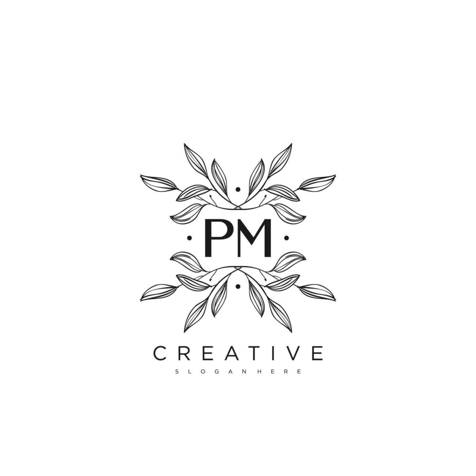 pm carta inicial modelo de logotipo de flor vetor arte vetorial premium