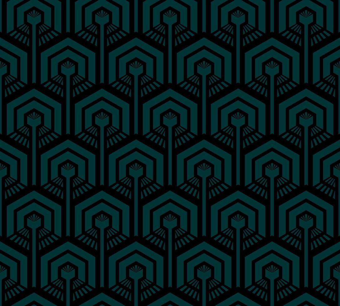 fundo de vetor preto sem costura com hexágonos esmeralda