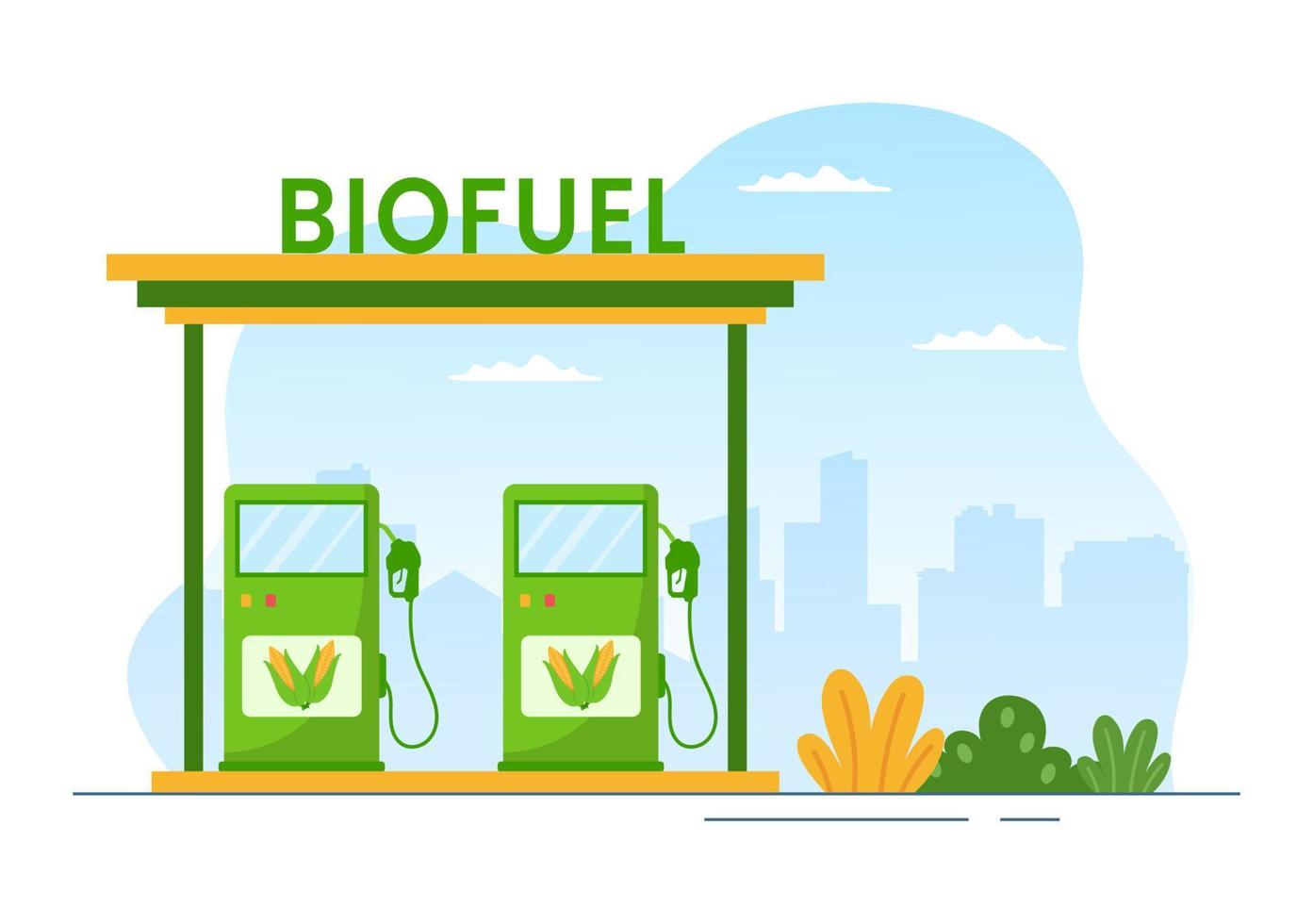 ciclo de vida de biocombustível de materiais naturais e plantas com barris verdes ou energia de produção de biogás em ilustração de modelos desenhados à mão de desenhos animados planos vetor