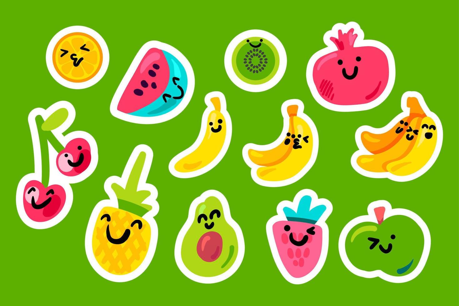 pacote kawaii de frutas tropicais vetor