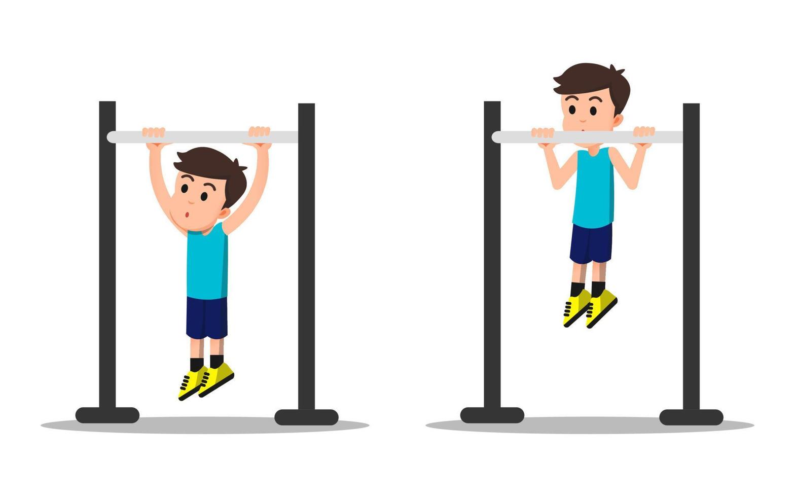 um garoto de esportes fazendo um exercício de pull up vetor