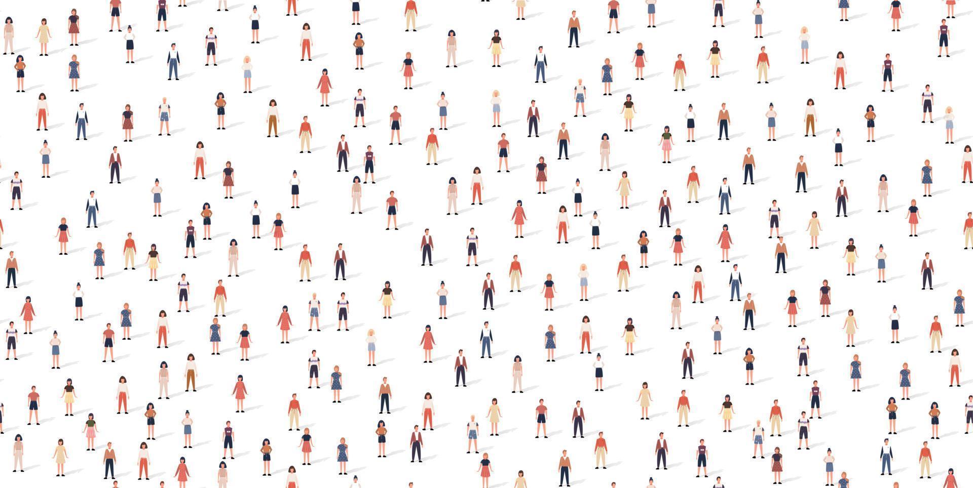 padrão de pessoas multidão sem costura definido em estilo simples. ilustração vetorial homens e mulheres isolados no fundo branco vetor