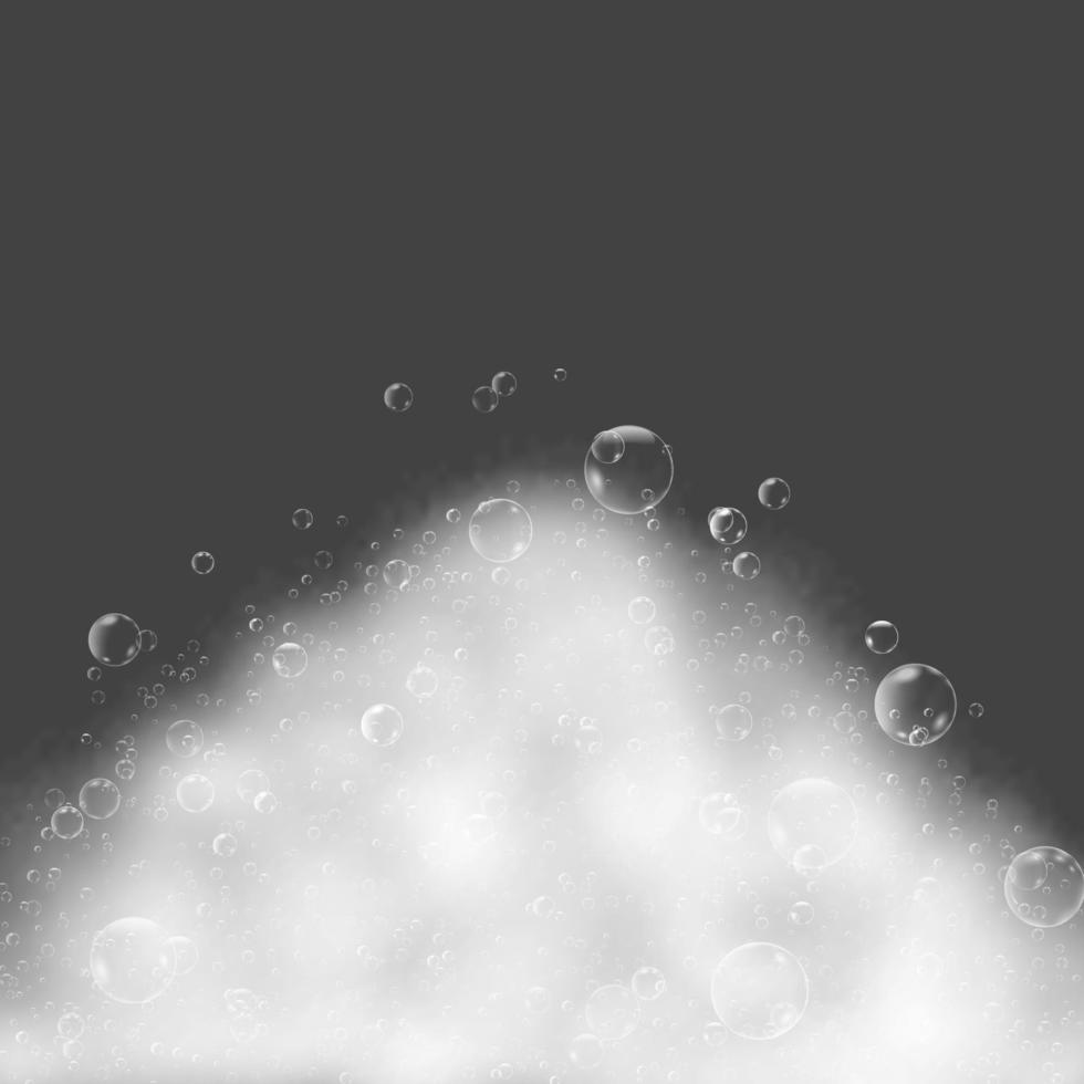 bolhas de xampu de espuma de banho isoladas em fundo transparente. textura de sabão limpo branco. ilustração vetorial vetor