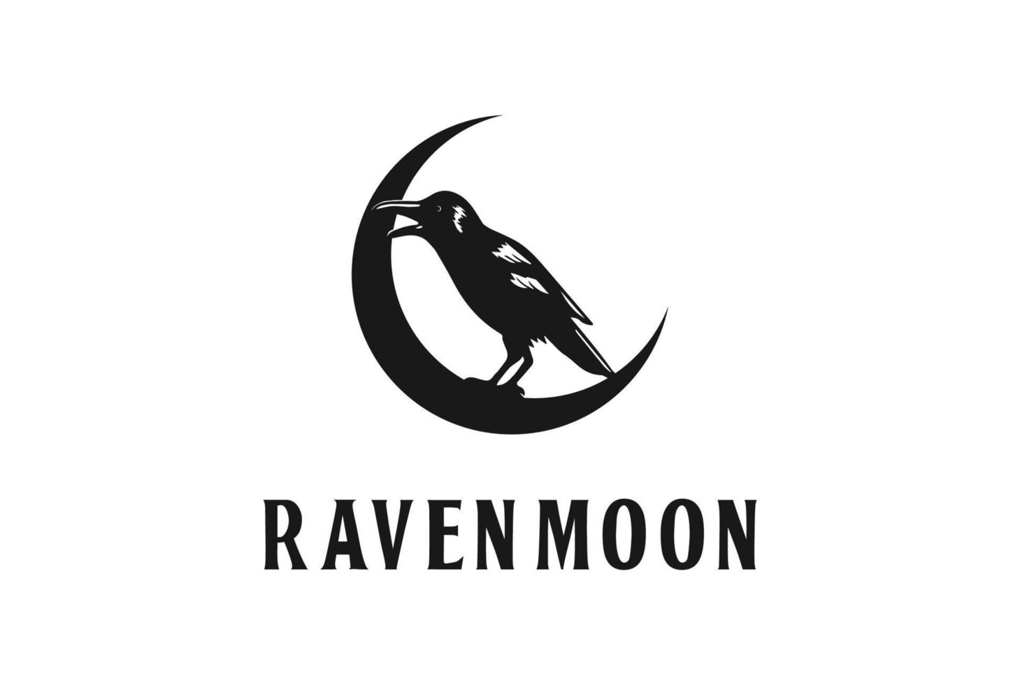 vetor de design de logotipo crescente de lua de corvo preto simples