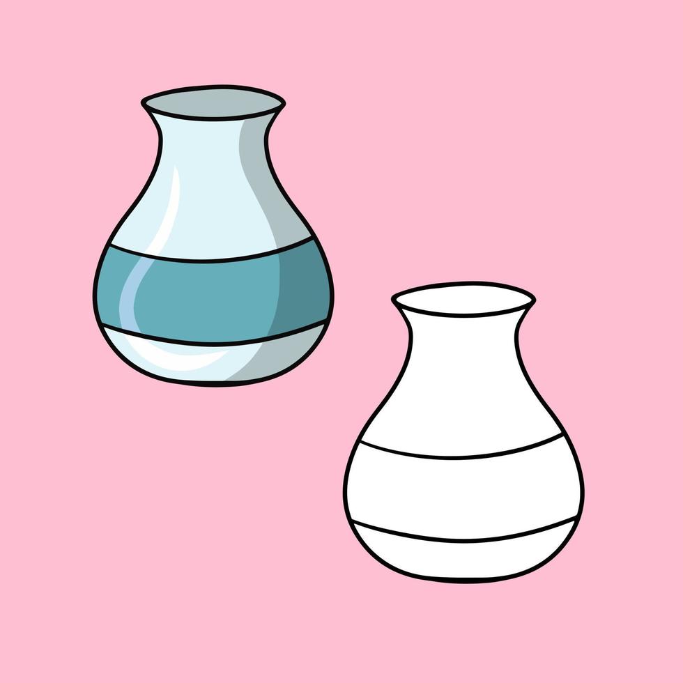 um conjunto de imagens, um vaso de flor alto e bonito com uma faixa azul, um jarro, uma ilustração vetorial em estilo cartoon em um fundo colorido vetor