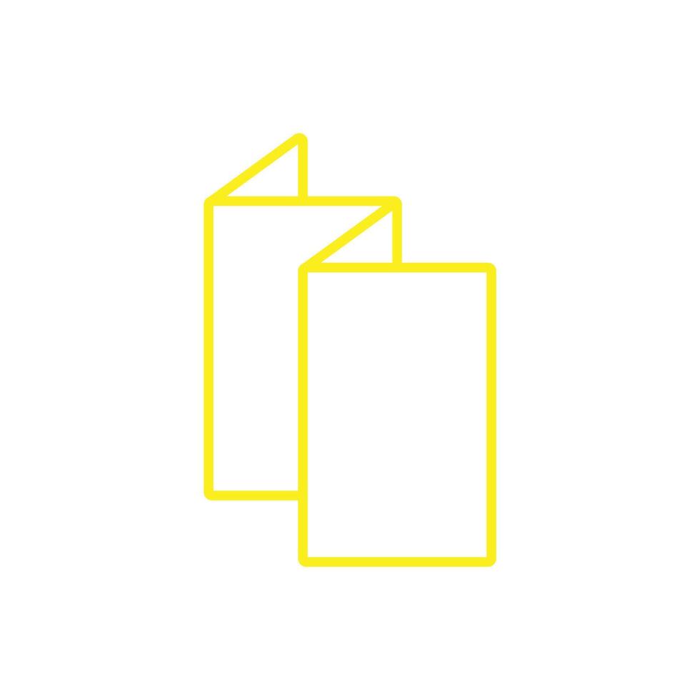 eps10 vetor amarelo com três dobras ou ícone de linha de folheto isolado no fundo branco. folheto de papel dobrável ou símbolo de livreto em um estilo moderno simples e moderno para o design do seu site, logotipo e aplicativo móvel