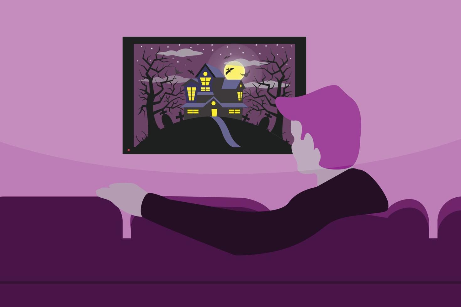 ilustração de um homem assistindo televisão vetor