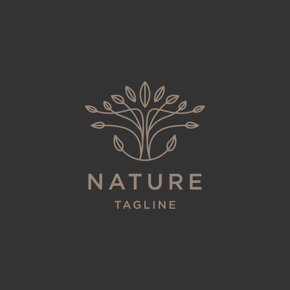flor de folha de natureza com vetor plano de modelo de design de logotipo de estilo de arte de linha