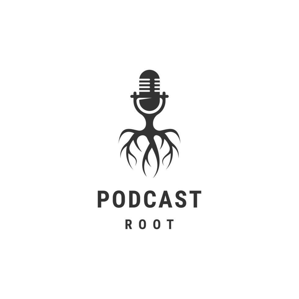 vetor plano de modelo de design de logotipo raiz de podcast