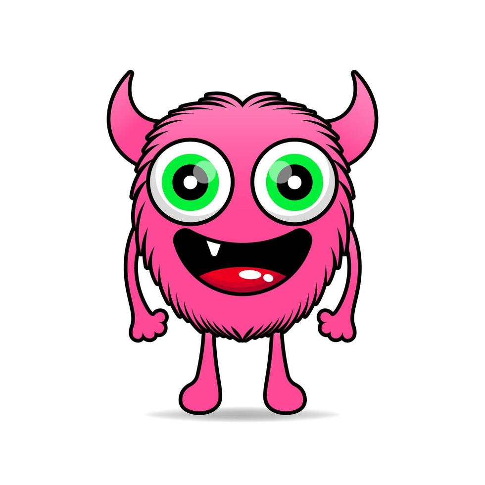 mascote de design rosa monstro peludo fofo kawaii vetor