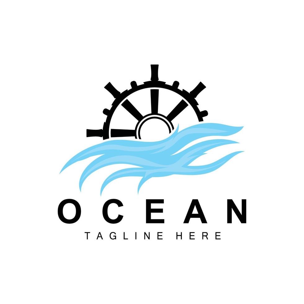 logotipo de direção do navio, ícones do oceano vetor de direção do navio com ondas do mar, âncora de veleiro e corda, design de vela da marca da empresa