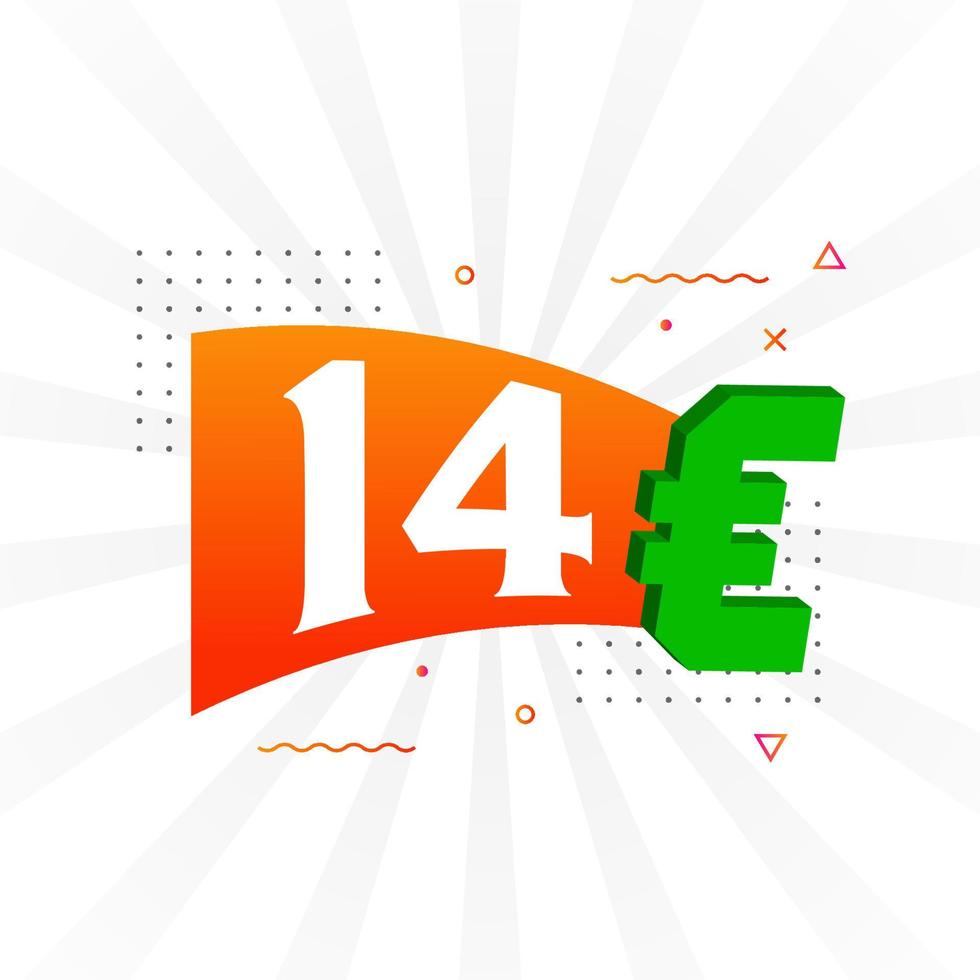 símbolo de texto de vetor de moeda de 14 euros. vetor de estoque de dinheiro da união europeia de 14 euros