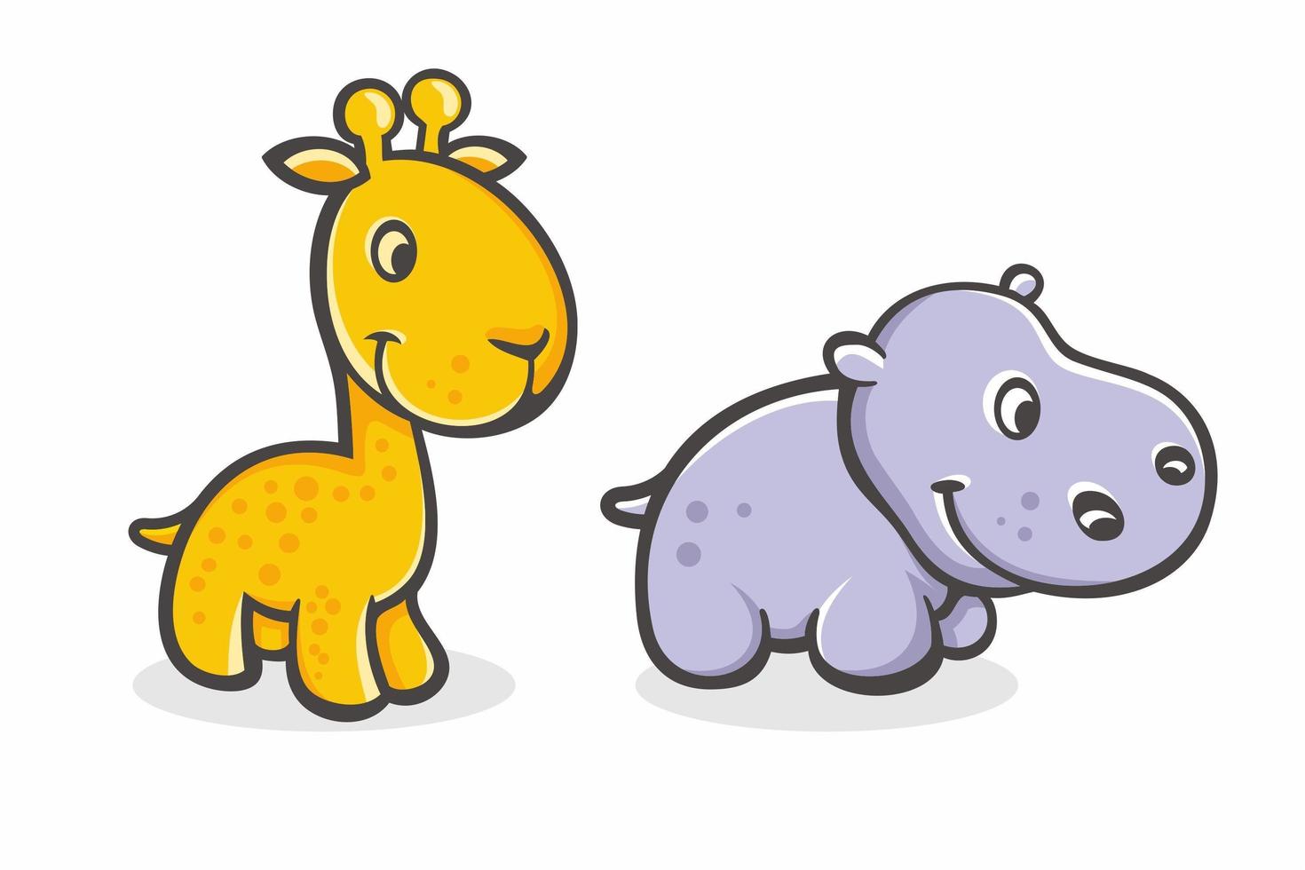 conjunto de girafa e hipopótamo bonito dos desenhos animados vetor