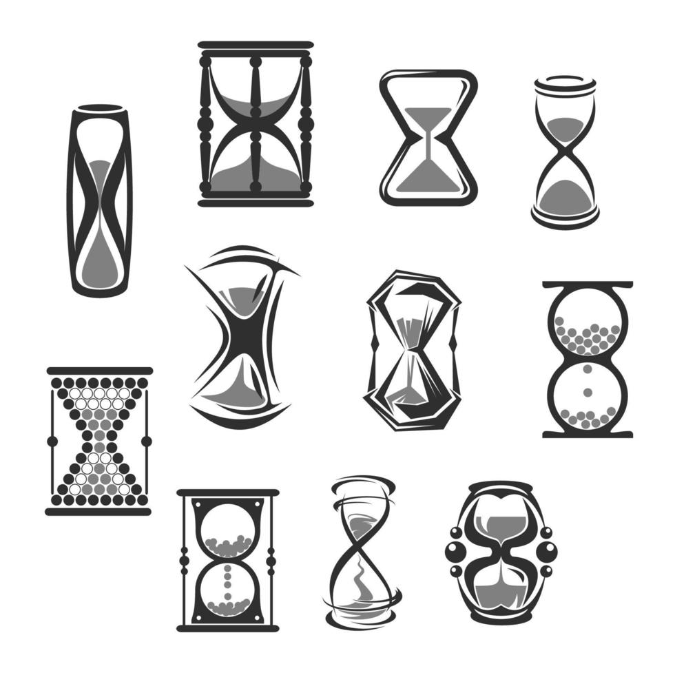 ampulheta, ampulheta, relógio de areia ou conjunto de ícones de relógio vetor