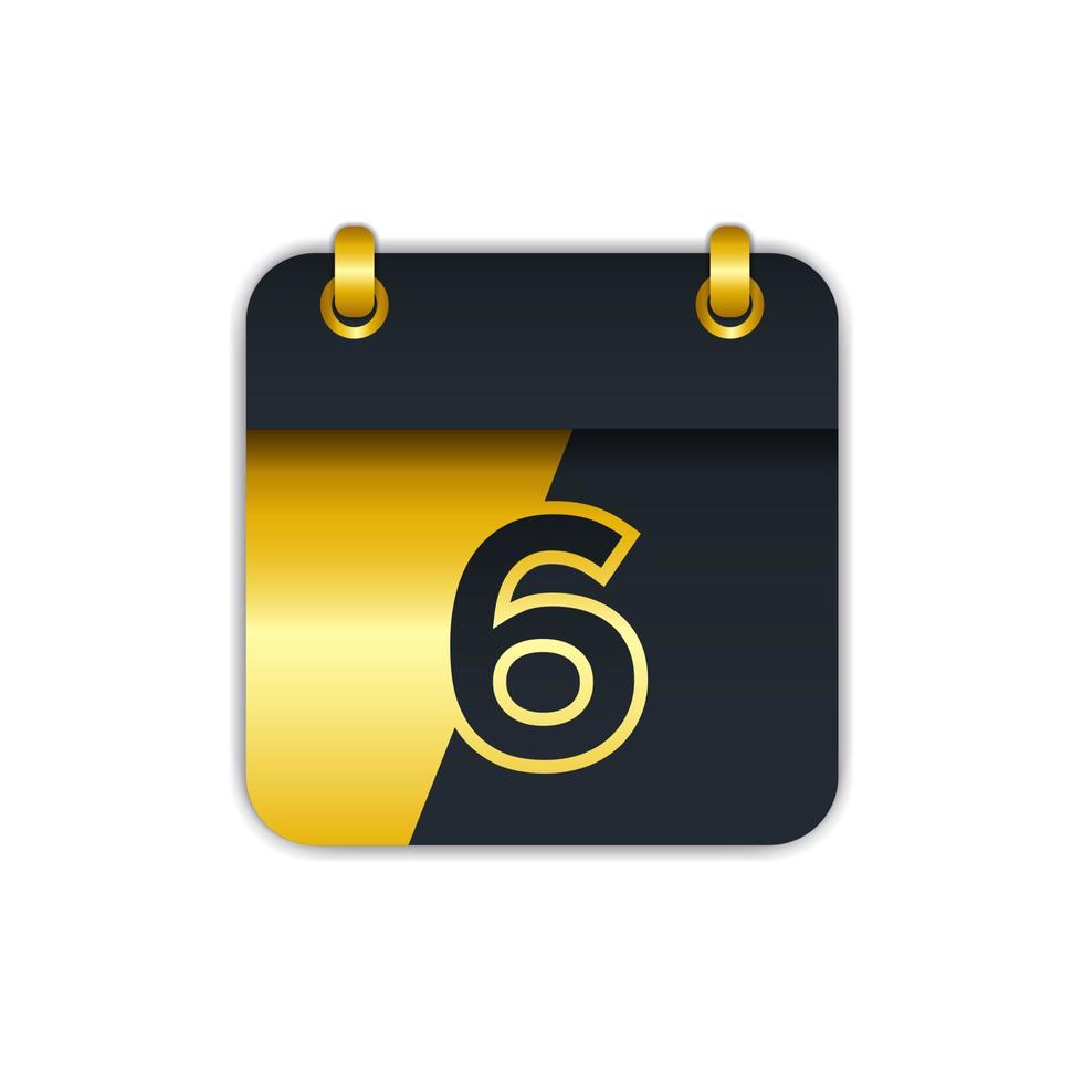 ícone preto do calendário do ouro com a data 6. fácil de editar para adicionar o nome do mês. perfeito para decoração e muito mais. vetor eps 10