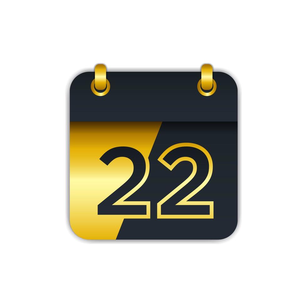 ícone de calendário de ouro preto com o dia 22. fácil editar para adicionar o nome do mês. perfeito para decoração e muito mais. vetor eps 10