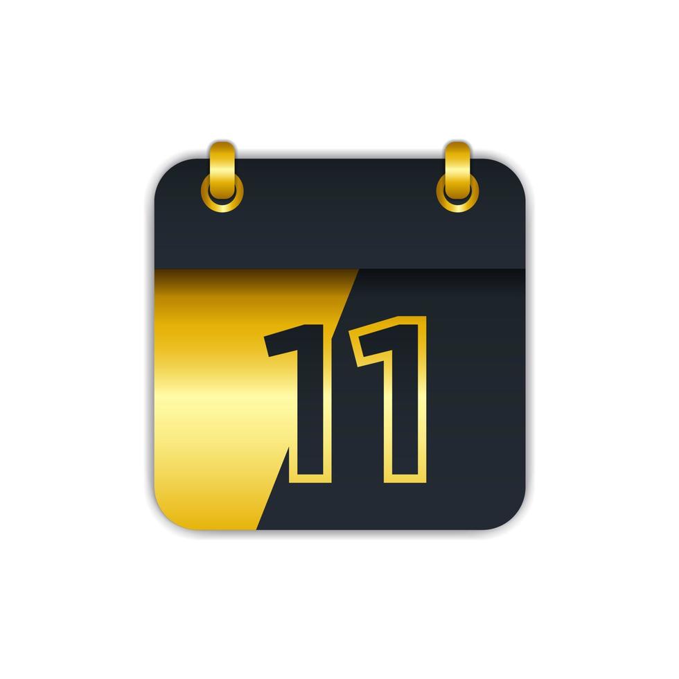 ícone de calendário de ouro preto com o dia 11. fácil editar para adicionar o nome do mês. perfeito para decoração e muito mais. vetor eps 10