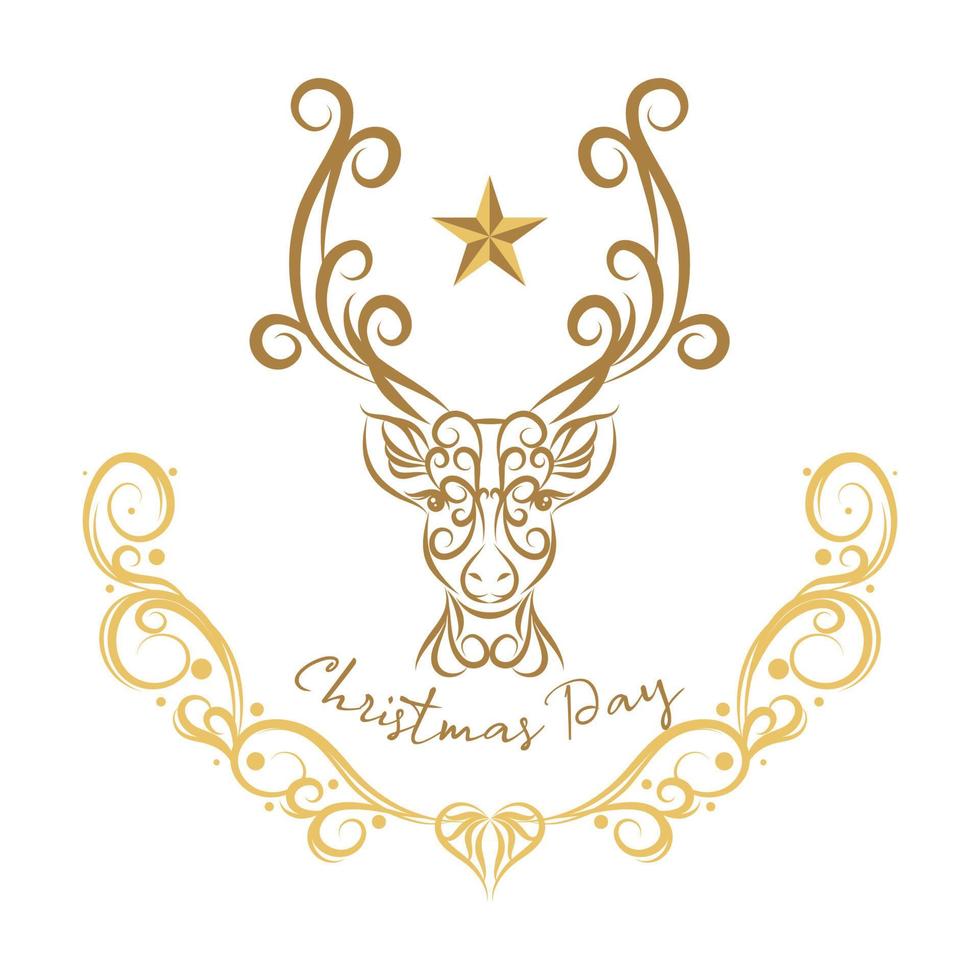 vetor caligráfico de redemoinho de rena de natal de luxo para design de cartão