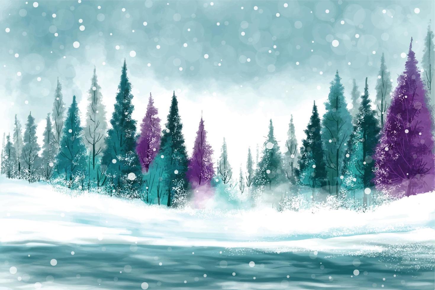 paisagem de inverno com fundo de cartão de árvore de natal nevado vetor