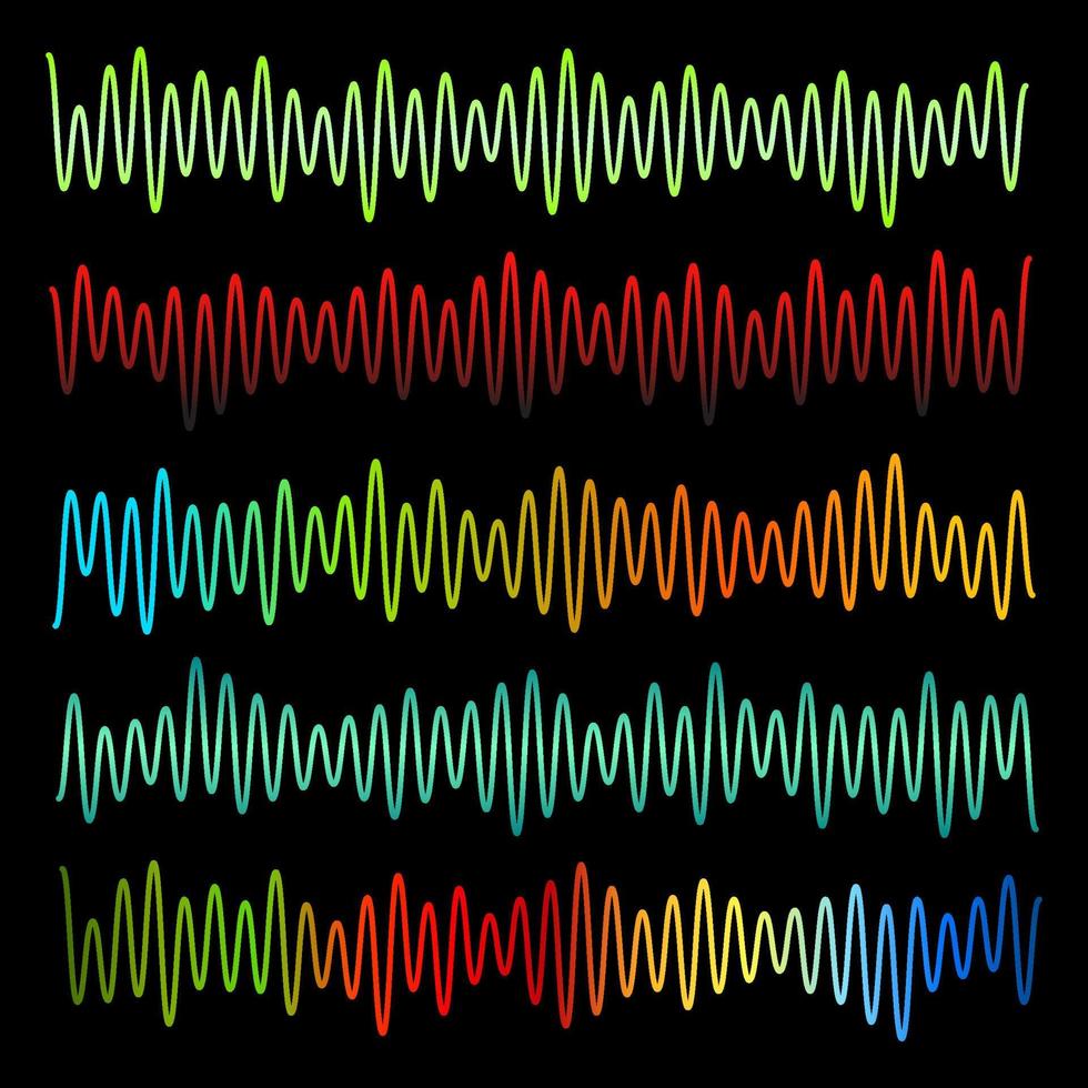 conjunto de vetores de ondas sonoras. equalizador de áudio. ondas sonoras de áudio isoladas em fundo preto.