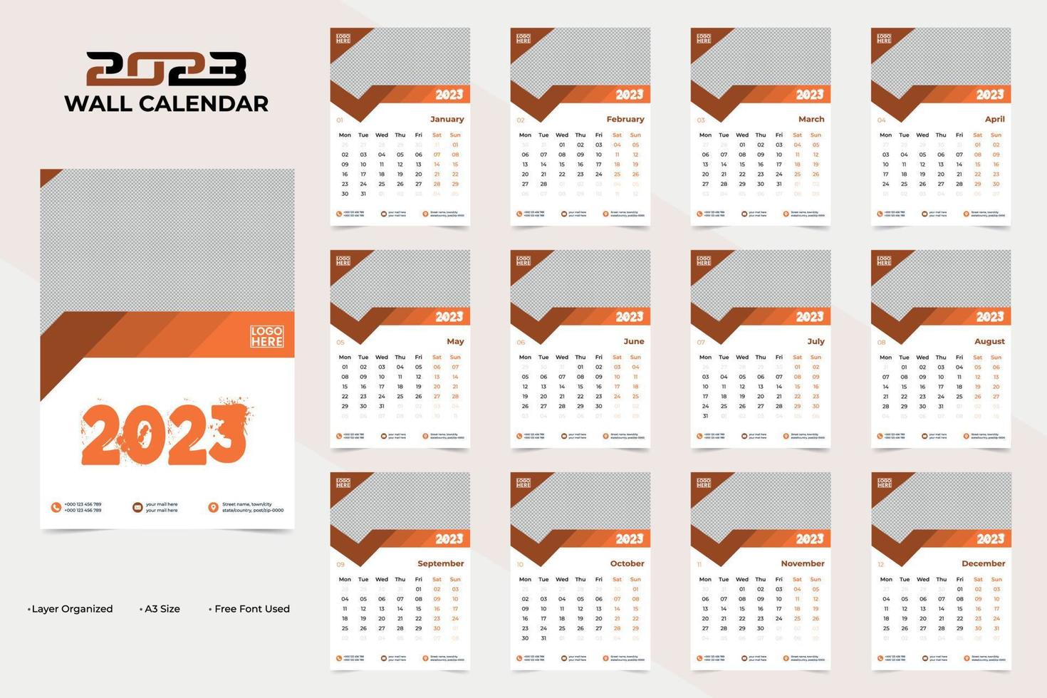 2023 design de modelo de calendário de parede abstrato de ano novo vetor