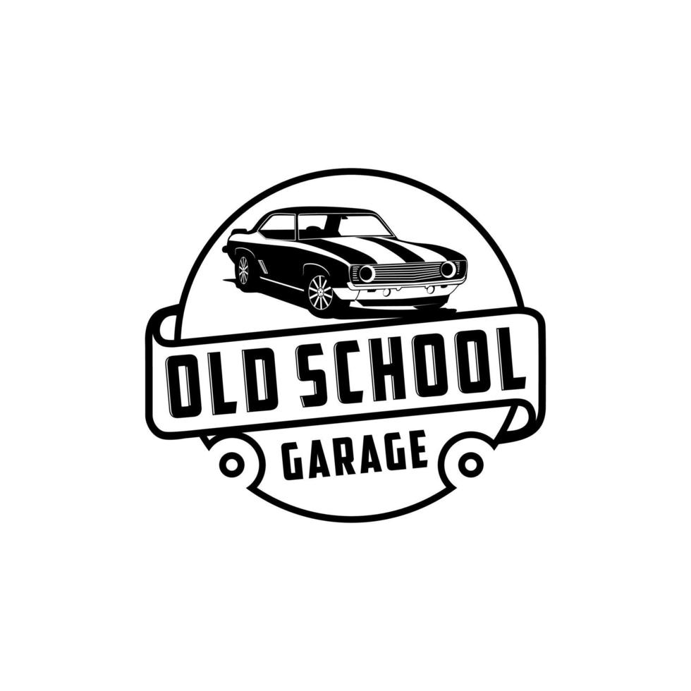 vetor de logotipo de garagem da velha escola de carro clássico