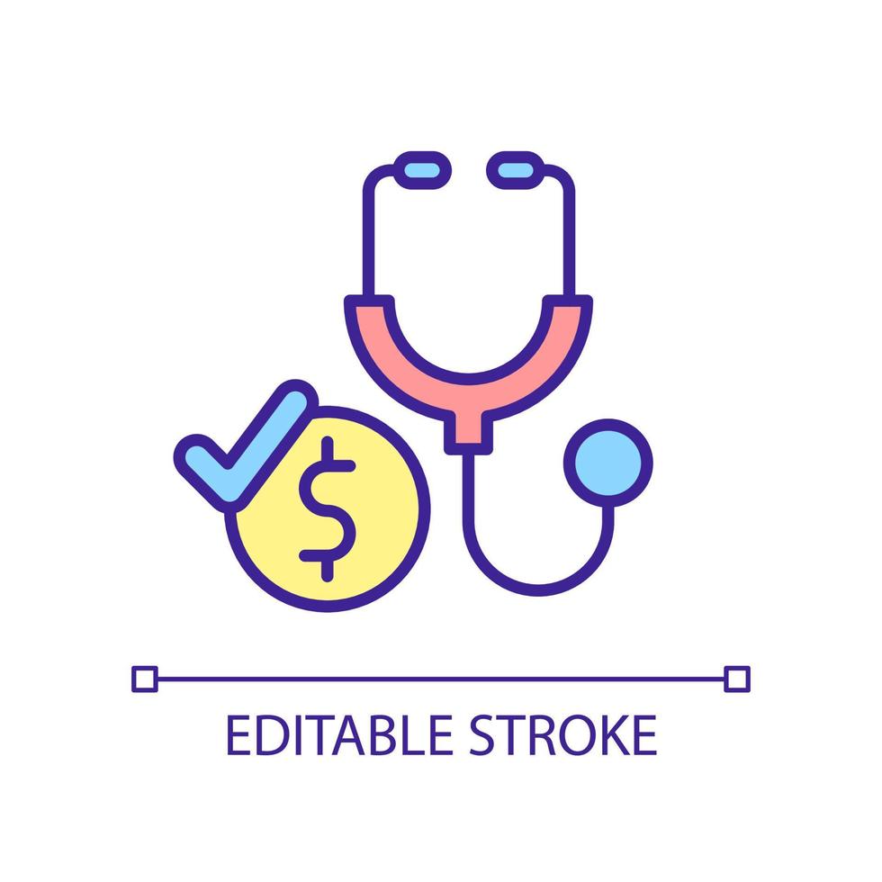 pagar pelo ícone de cor rgb do serviço médico. seguro e cobertura de saúde. saúde e medicina. ilustração vetorial isolado. desenho de linha preenchido simples. traço editável. vetor