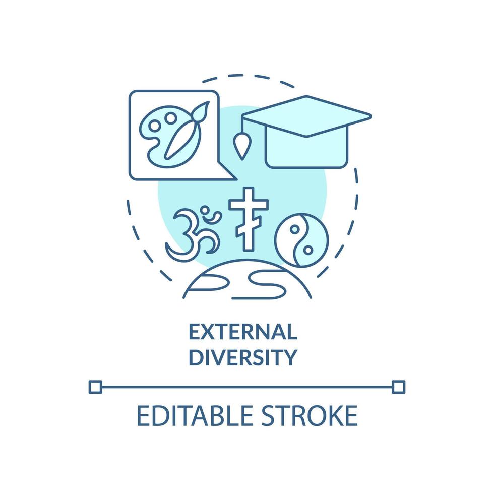 ícone de conceito turquesa de diversidade externa. no local de trabalho diversidade categoria idéia abstrata ilustração de linha fina. desenho de contorno isolado. traço editável. vetor