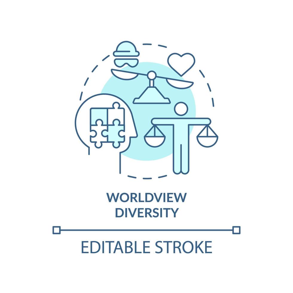ícone do conceito de diversidade turquesa de cosmovisão. desenvolvimento moral idéia abstrata ilustração de linha fina. mentalidade cultural. desenho de contorno isolado. traço editável. vetor