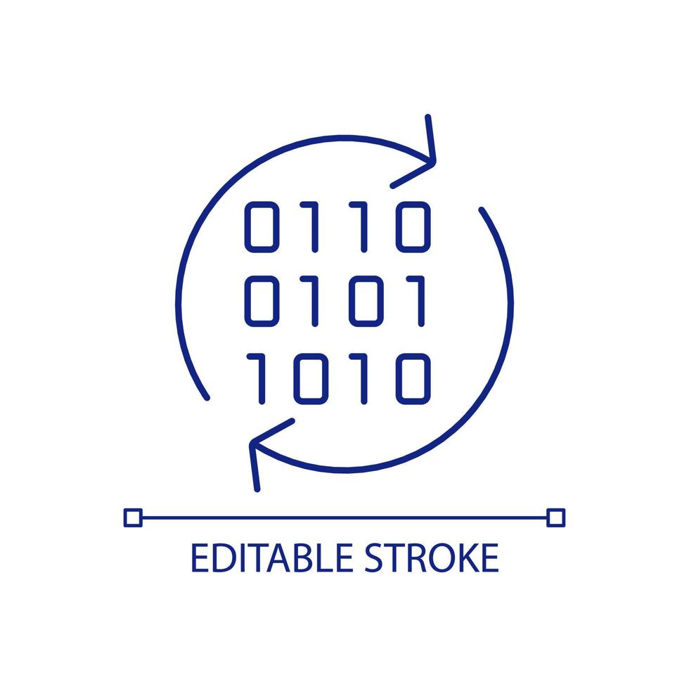 ícone de cor rgb de processamento de big data. codificação e programação. compressão de dados. técnica de transformação. ilustração vetorial isolado. desenho de linha preenchido simples. traço editável. vetor