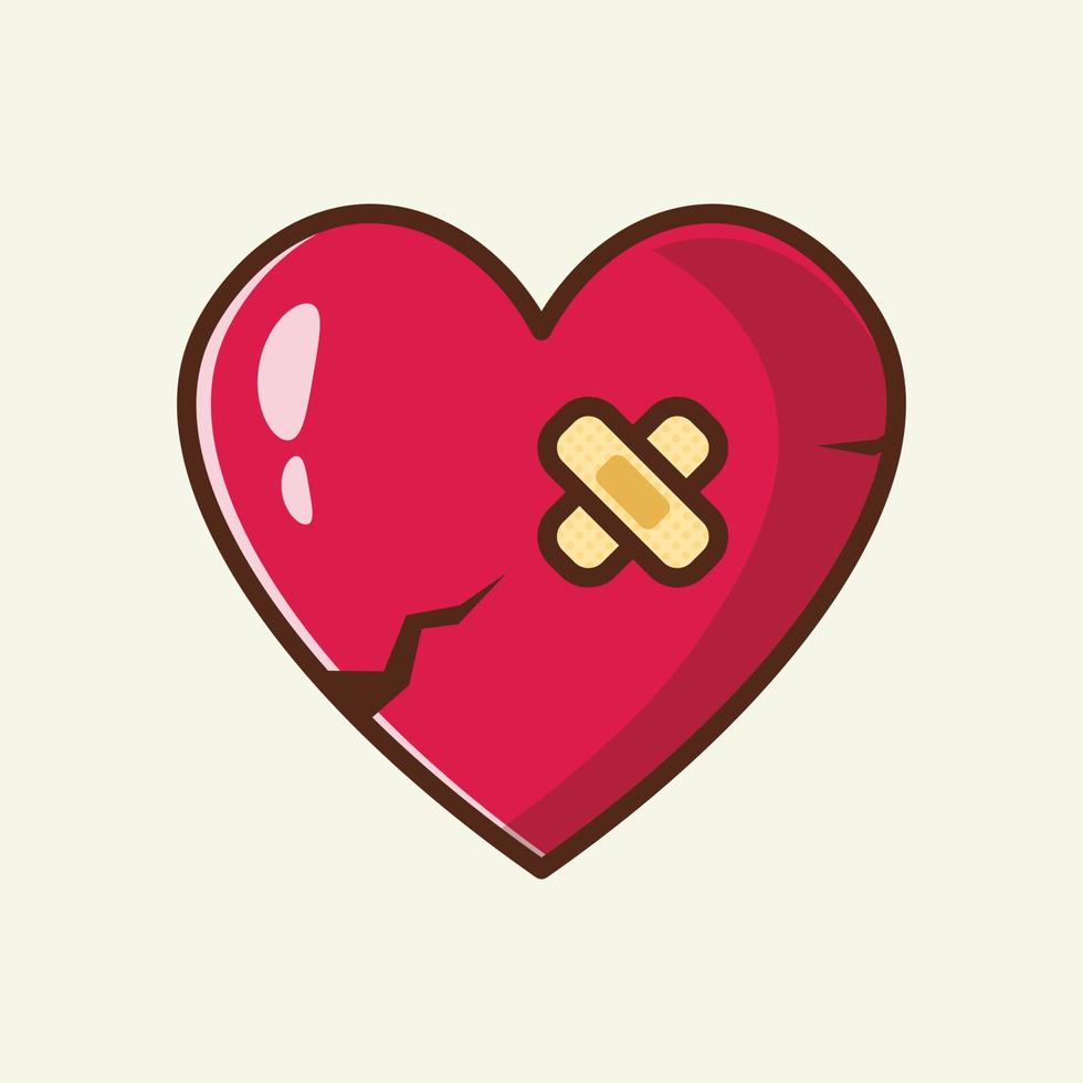 ilustração em vetor ícone dos desenhos animados de coração ferida engessada