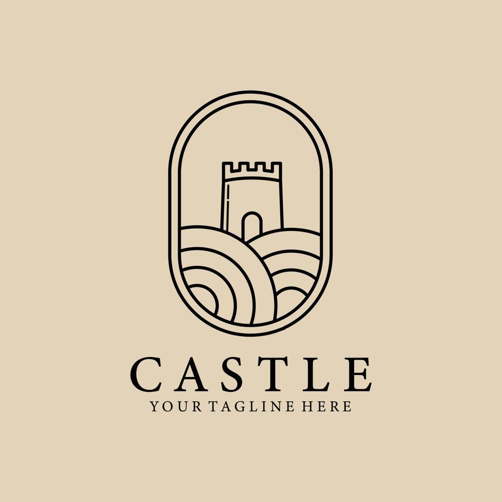 logotipo, ícone e símbolo da arte da linha do castelo, com design de ilustração vetorial de emblema vetor