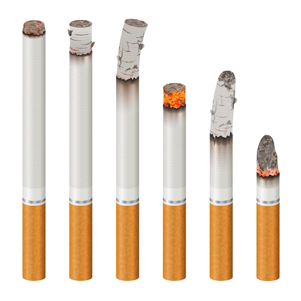 conjunto de cigarros realistas queimando vetor