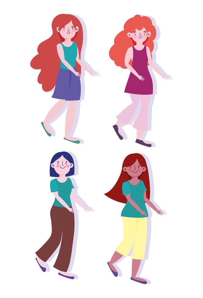 conjunto de personagens de desenhos animados para mulheres jovens vetor