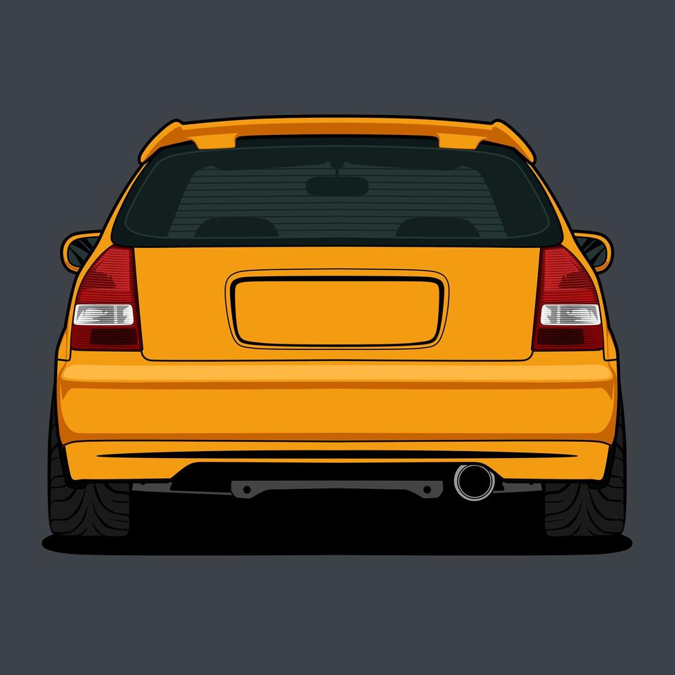 desenho amarelo vista traseira do carro vetor