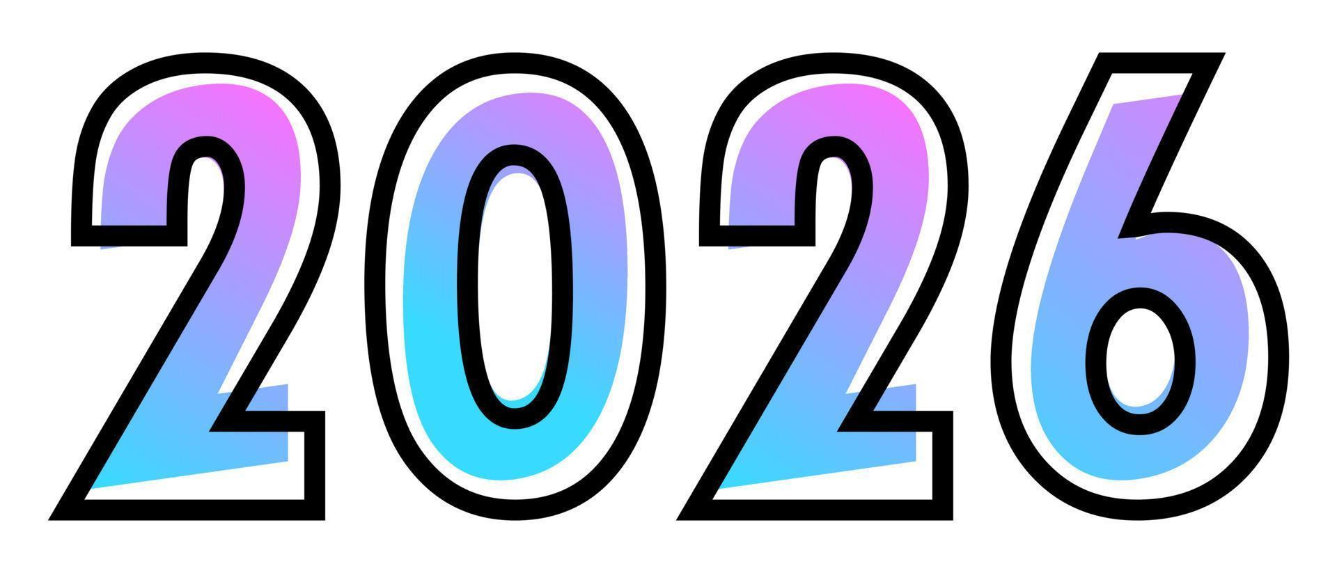 texto de design de ano novo 2026 com cor gradiente azul-roxo e contorno preto vetor