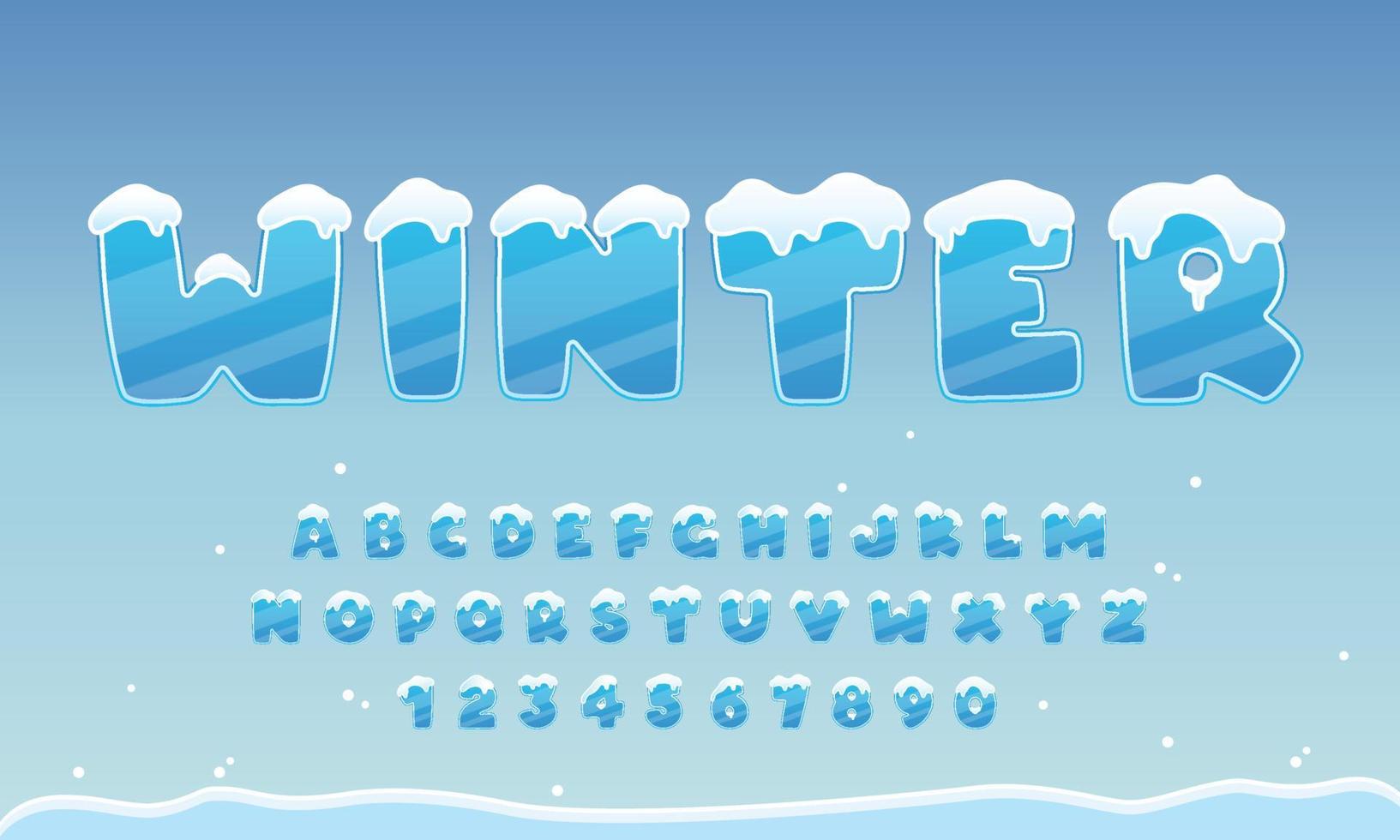 inverno decorativo com fonte de neve e alfabeto vetor