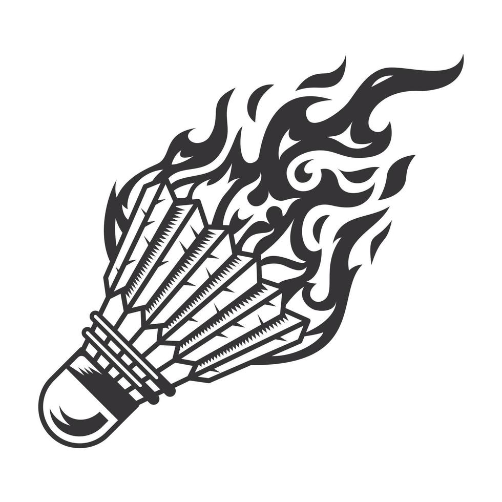 silhueta de logotipo de fogo de badminton quente. logotipos ou ícones de design gráfico do clube de badminton. ilustração vetorial. vetor