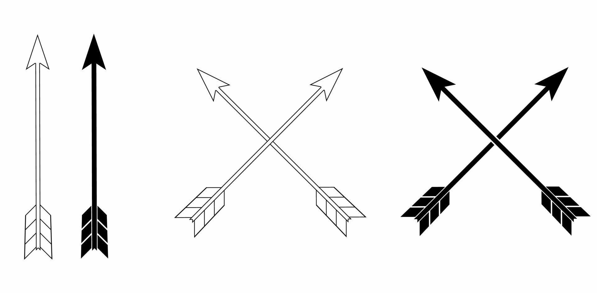 contorno silhueta conjunto de ícones de setas cruzadas isolado no fundo branco vetor