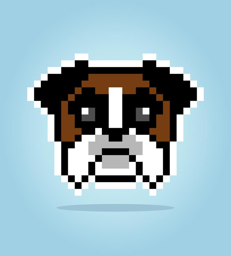 pixel de 8 bits do cão boxer. cabeça de animal para jogos de ativos em ilustrações vetoriais. padrão de ponto cruz. vetor