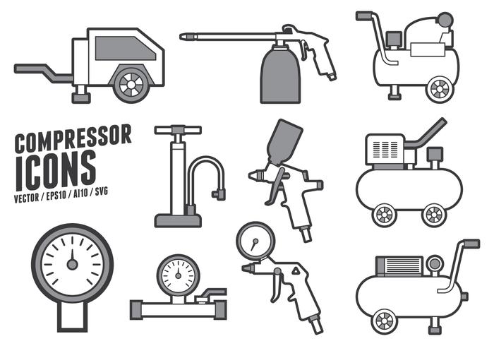 Ar Bomba e Compressor Acessórios Icons vetor