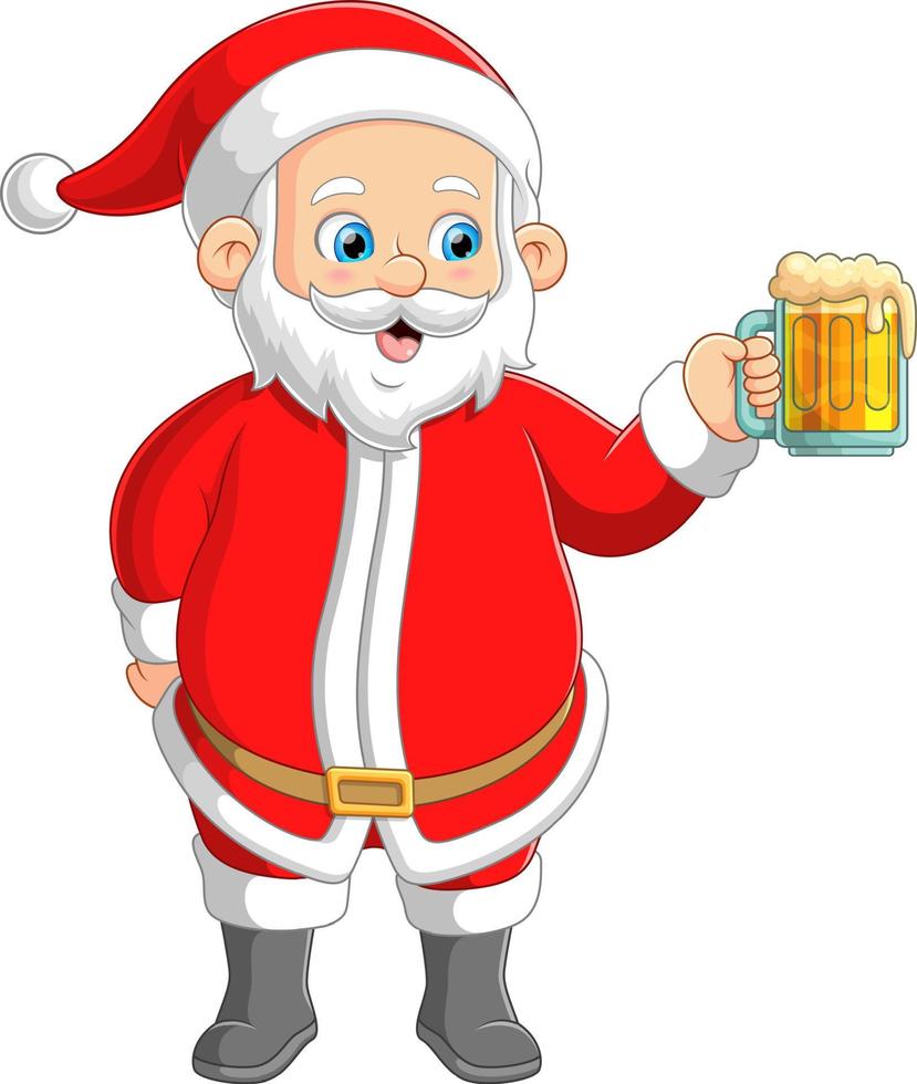 papai noel bebendo cerveja, comemorando e sorrindo vetor