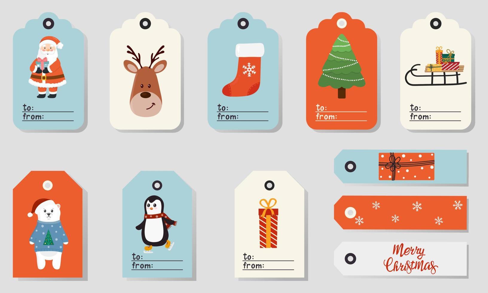conjunto de etiquetas de natal brilhantes com personagens fofinhos. ilustração de cartões para impressão. design brilhante para o natal em tons pastel. vetor