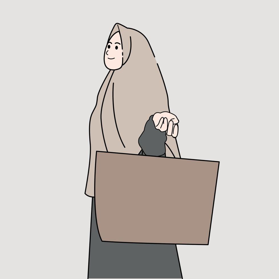 menina muçulmana carregando ilustração de sacola vetor